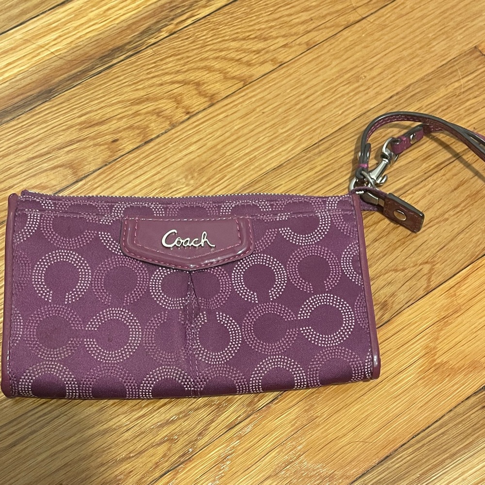 Coach Signature Patterned Purple Wristlet
